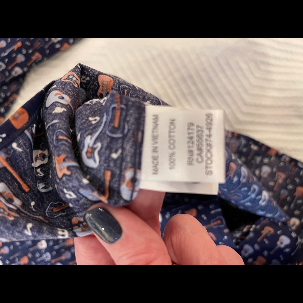 Johnston & Murphy Navy Guitar Print Casual Shirt - Picture 6 of 6